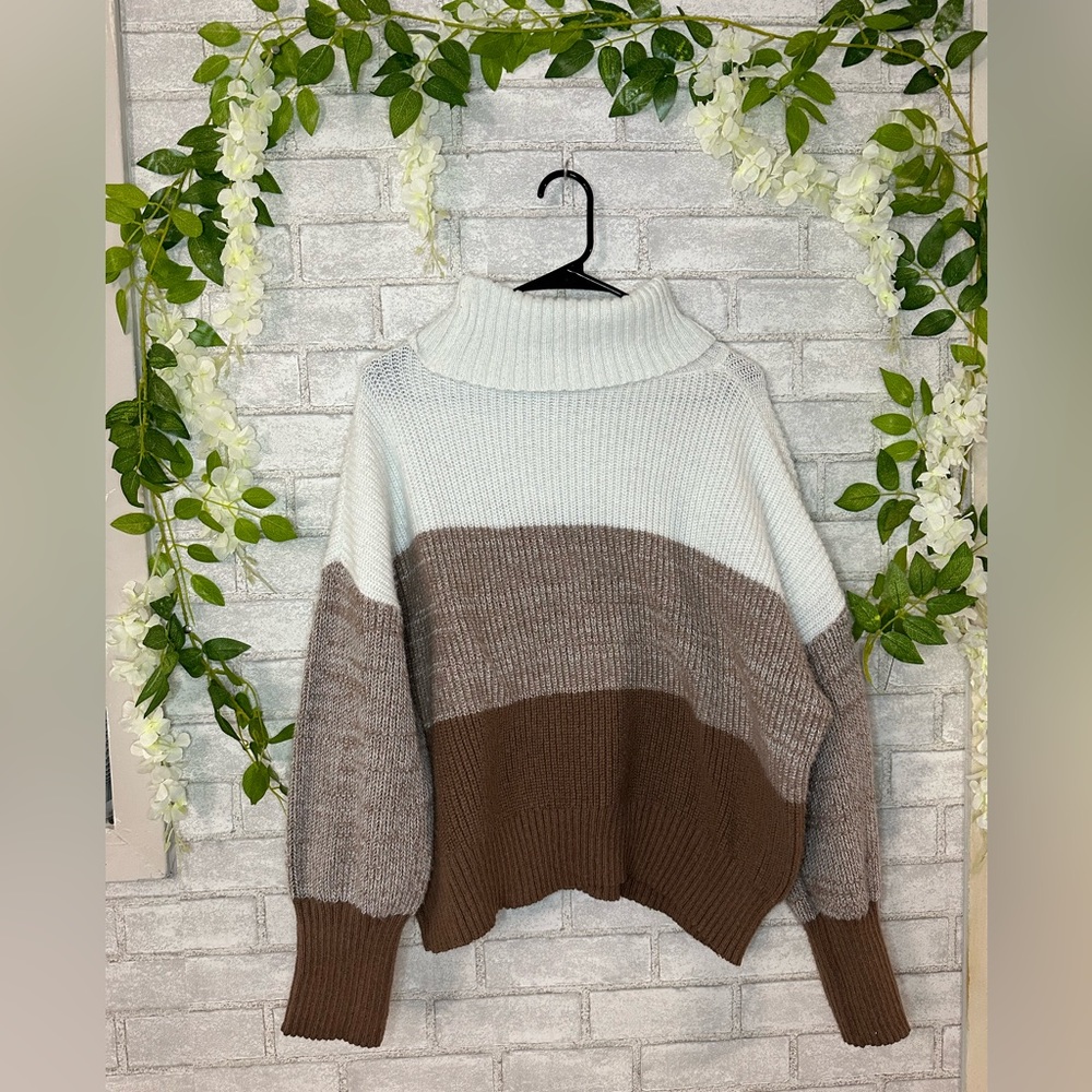 SHEIN LUNE Plus Color Block Turtleneck Drop Shoulder Sweater
